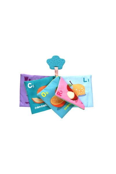 Kikka Boo Carte educativa pentru copii KikkaBoo Fruits cu jucarie dentitie din silicon,10 pagini cu imagini fr