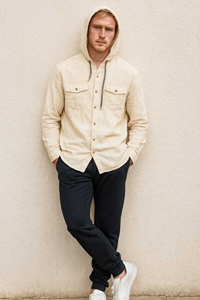 MODA Erkek Kapşonlu Pamuk Gömlek