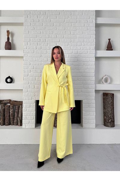 ZF BUTİK Women's Double Belted Blazer Jacket Pants Set