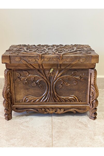 Arıkmert El Sanatları Maraş El Oyma Ceviz Ahşap Çeyiz Sandığı – 50x32x37 cm |...