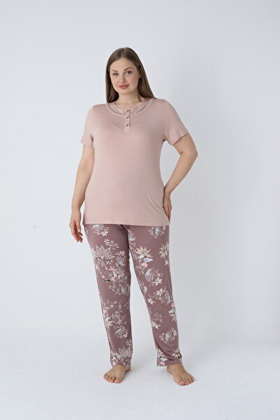 Cotpark Women's Plus Size Viscose Elastane Fabric Short Sleeve Pajamas Set 14676-B