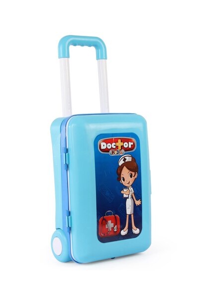 Fab N Funky 2-in-1 Doctor Play Set Trolley with Medical Tools, Pretend Play, Blue - 20 Pieces