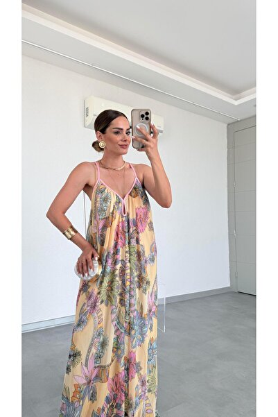 pelin yıldız butik Astrid Çiçek Desenli Askılı Elbise