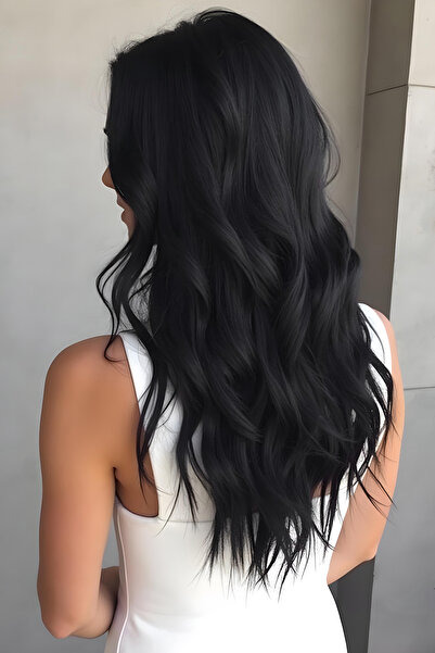 BiWini Yarım Ay Çıt Çıt Saç Postişi Dalgalı Siyah 60 Santimetre