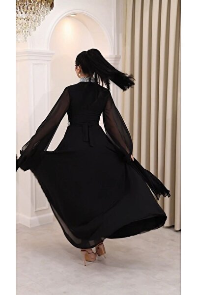 ZENABİYEM Zena Fashion Boncuk Nakışlı Hakim Yaka Kloş Yöresel Abiye