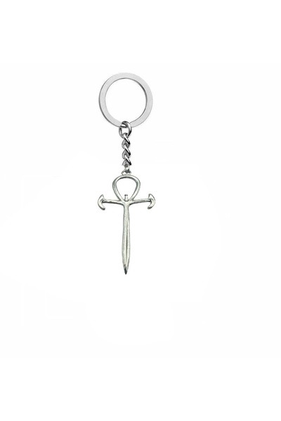 Herşey Nota Breloc metalic cu cruce cu figuri de Ankh și sabie – Accesoriu unisex gotic și antic