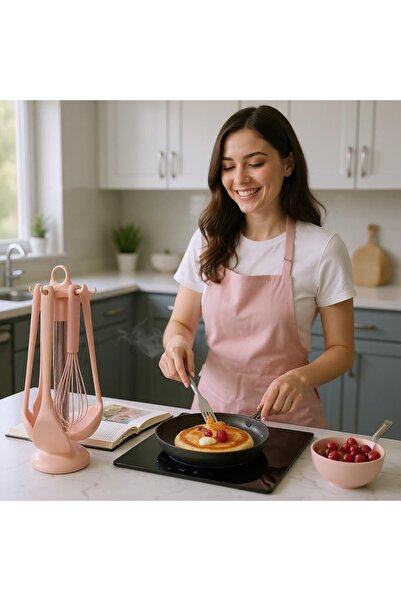 Tantitoni 7 Piece Silicone Serving Set with Stand – Premium Kitchen Utensils and Steel Body Stand