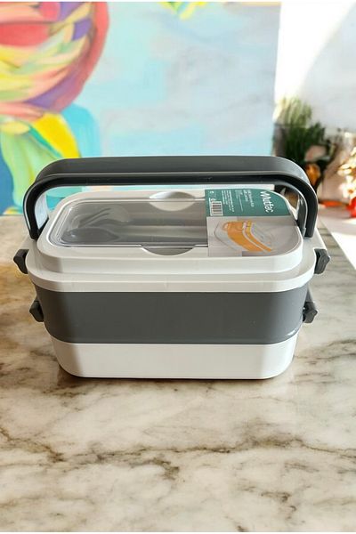 LeesHome 2 Layer Portable Food Container Lunch Box Diet Nutrition Box Storage Container Feeding Bowl with Fork and Spoon