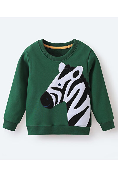 SAPS Full Sleeves Sweatshirt with Zebra Appliqué - Green