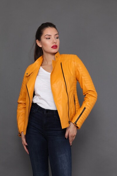DeriWork Genuine Leather Yellow Women's Jacket
