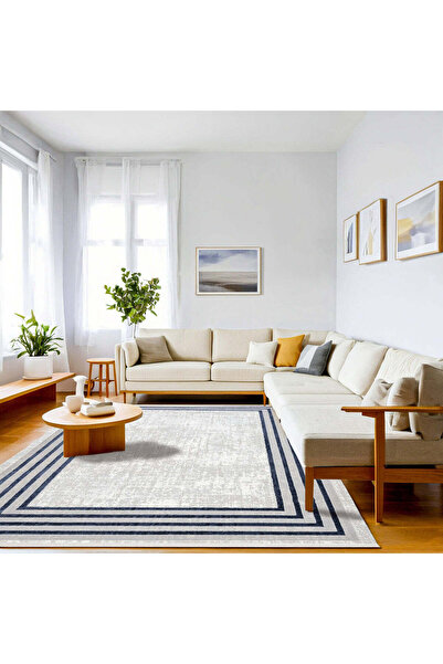 halinet GeometrikModern Makinede Yıkanabilir Hav Toz Vermez Kaymaz Taban Dijital Baskı Halı H4730AM