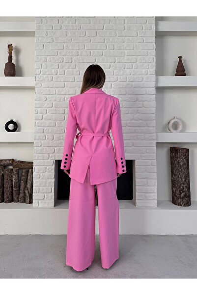 ZF BUTİK Women's Double Belted Blazer Jacket Pants Set