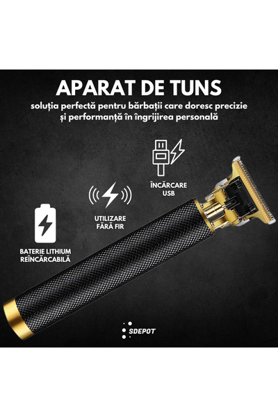 SDEPOT Aparat de tuns SDEPOT, cu 4 distantiere, lame din carbon, acumulator reincarcabil USB, lithium ion