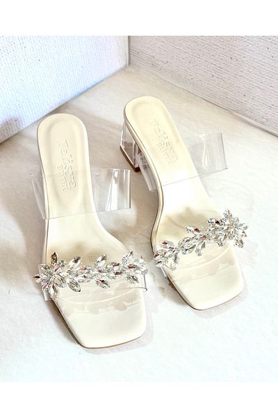 Felisya Butik Leaf Stone Transparent Heeled Evening Dress Shoes-Felisyabutik