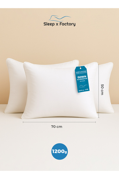 Sleep x Factory Premium Cotton Hotel Pillows – 3-Pack – Microfiber Fill – 1200g – Ultra Soft & Supportive