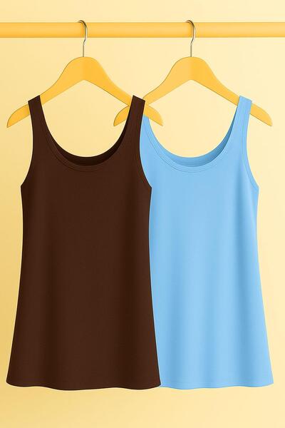 COTENCONCEPT 2 Pieces A-Line Comfortable Fit Basic Thick Strap Undershirt T-Shirt