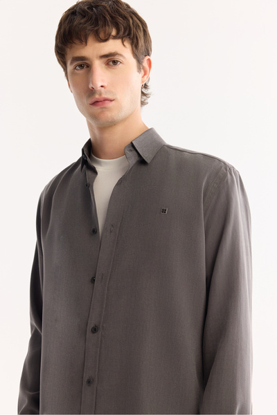 Avva Men's Anthracite Bottom Brit Collar Regular Fit Blended Long Sleeve Shirt A52Y2061