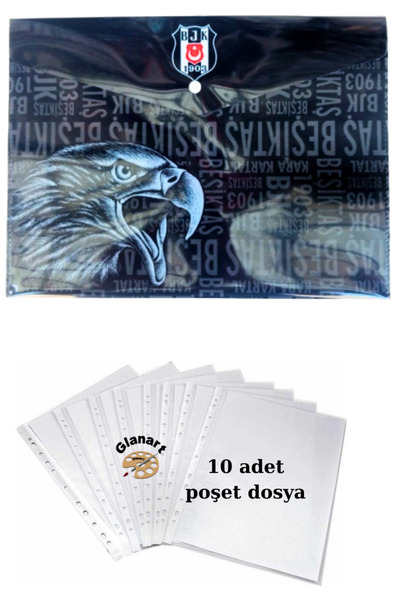 Glanart a4 boy çıt çıt ödev dosyası +10' lu poşet dosya siyah