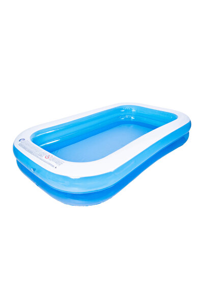 Fab N Funky مسبح مستطيل عملاق، سهل النفخ، هيكل قوي، مناسب للأطفال من عمر 5 سنوات فما فوق، 305 × 183 × 50 سم - أزرق