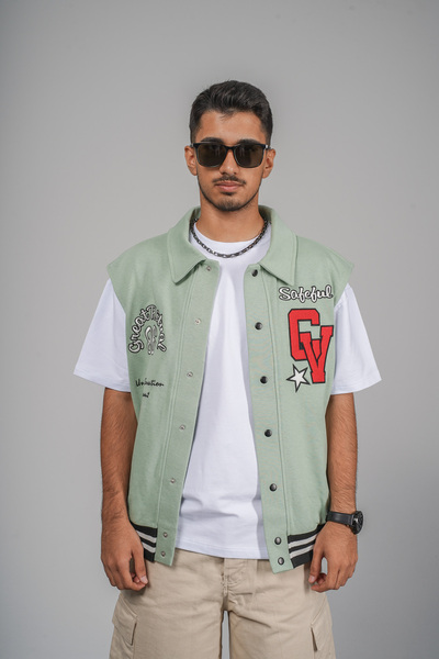 Butik Shirt Collar Snap Closure Oversize Vest