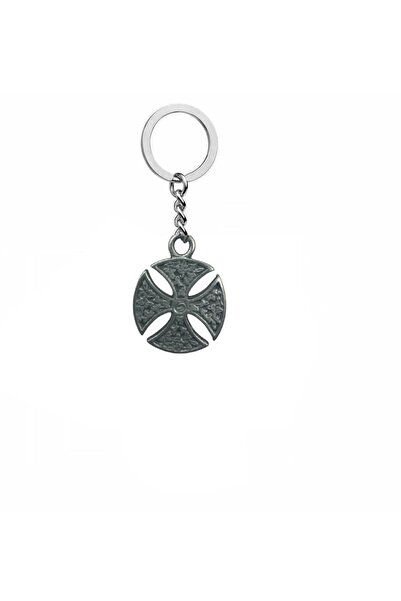 Herşey Nota Round Framed Cross Figured Metal Keychain – Unisex Gothic & Minimal Accessory