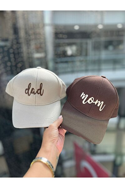 ŞapkaMania El Yazılı Dad & Mom 2'li Basic Beyzbol Kep Bej-Kahve