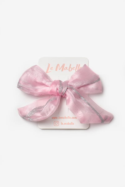 Le Mabelle Pink Glitter Striped Organza Girl's Clip Buckle