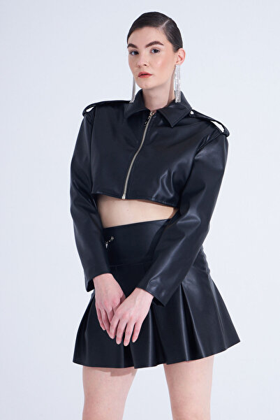 FTM TİCARET Crop Ceket Suni Deri