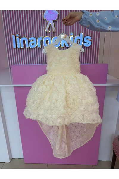 Linarookids Vintage Baby Girl Dress with Cream Strap Tail, Birthday Dress, Photo Shoot Dress, Suitable for 0-13 Years Old