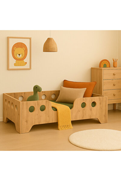 OlcayAksesuar Montessori Yatak Çocuk Yatağı Bebek Karyolası MDF Tek Kişilik A...