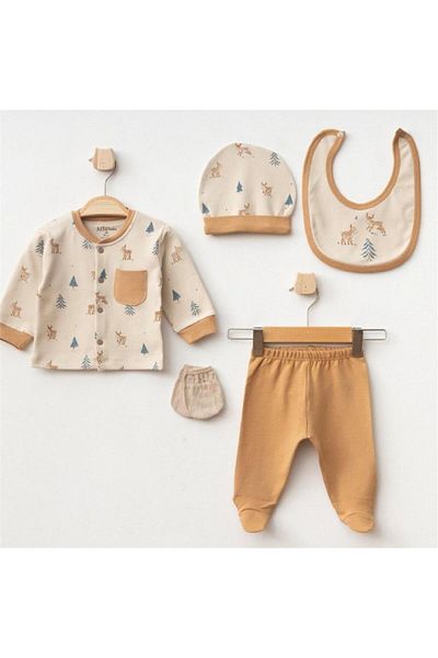 Aziz Bebe 5350 Baby Boy Brown 5-Piece Hospital Release