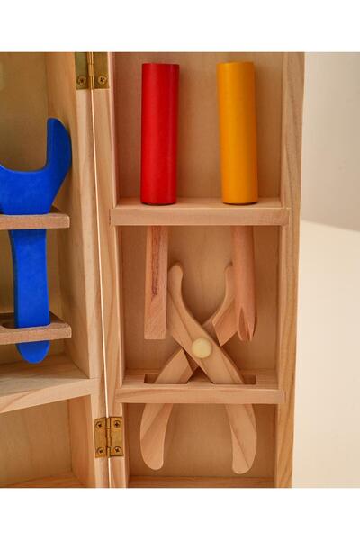 Fab N Funky Wooden Tool Box Carrycase Pretend Role Play Toy, 3 Years+, 31 x 21 x 8 cm, Multicolor - 35 Pieces