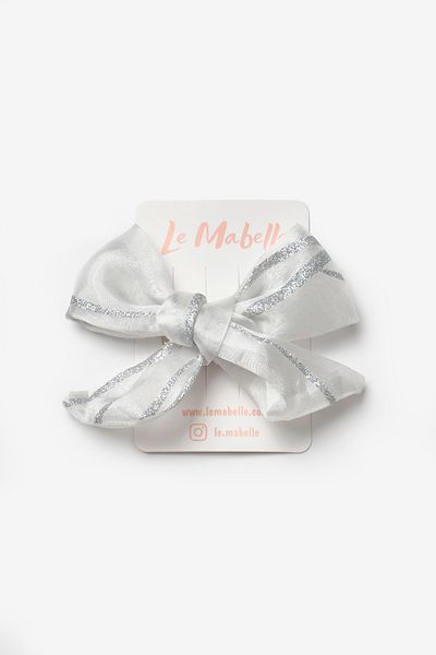 Le Mabelle Ecru Glitter Striped Organza Girl's Clip Buckle