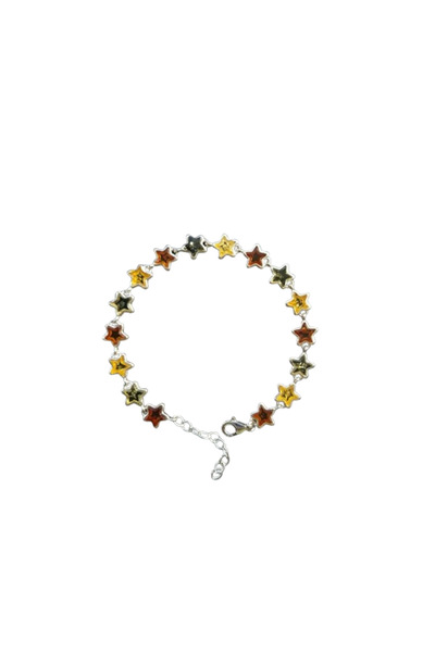 OEN Bratara din argint cu chihlimbar multicolor, model stea, lungime 16-19 cm, 7.9 g