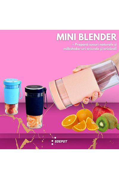 SDEPOT SDEPOT® mini blender, 450ml capacity, 12000RMP, 2 blades, USB powered, pink
