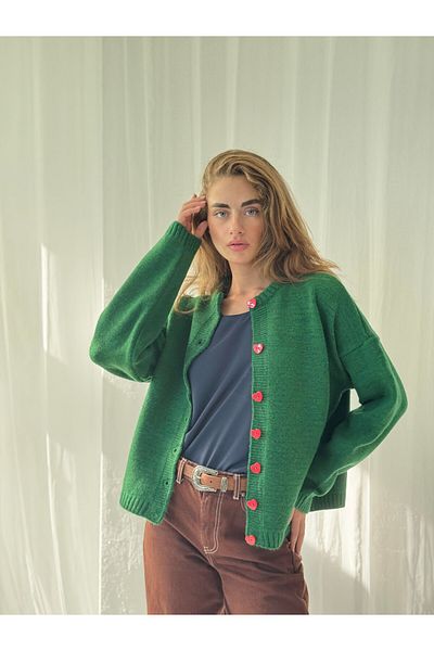 Retrobird Heart Button Cardigan Women's Green