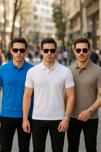 COMBİNE MİCHAİL Men's 3 Pack Summer Loose Polo Neck T-Shirt