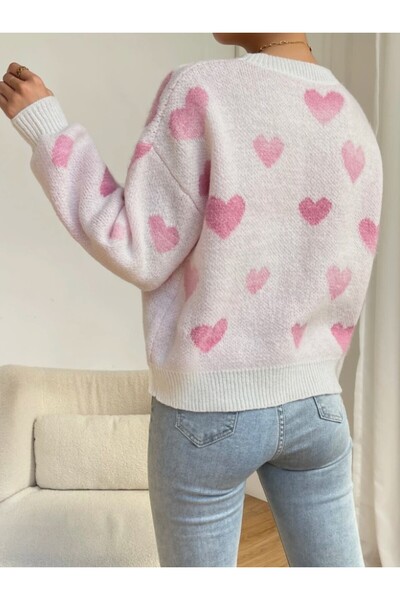 FLEX FASHION Women's Heart Pattern Oversize Sweater – Relaxed Fit for Everyday Combination