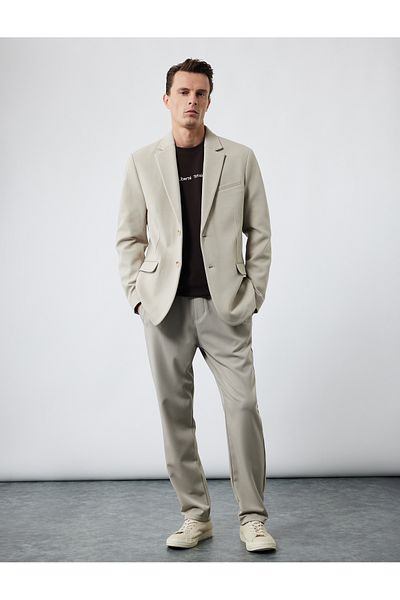 Koton Long Sleeve Flap Pocket Detailed Buttoned Slim Fit Mono Collar Blazer Jacket