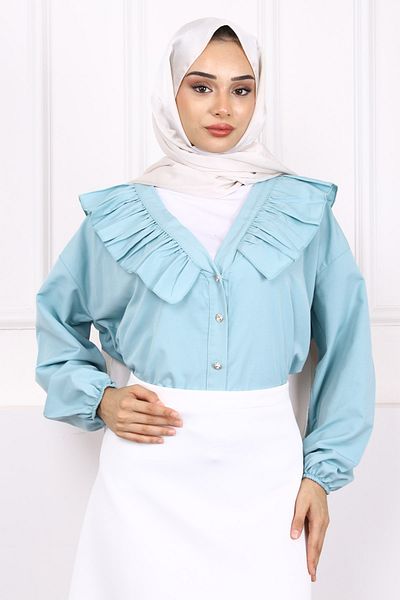 İmajButik Çağla Collar Ruffled Buttoned Shirt