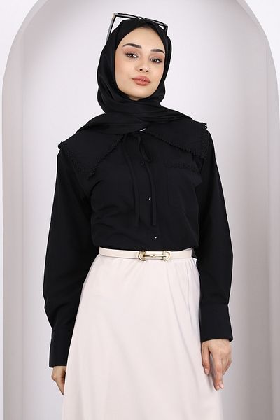 İmajButik Black Collar Fisto Detailed Shirt