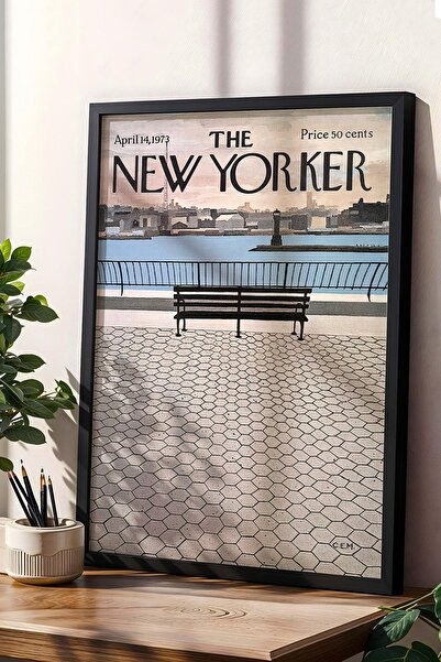 Saturn Pictură înrămată The New Yorker 14 aprilie 1973 - Bancă pe plajă