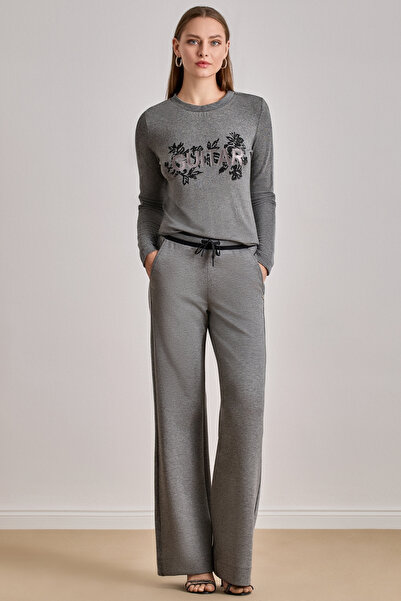 Guitar Düz Kesim Gri Örme Bluz