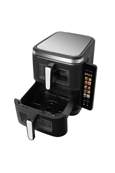 Denx Compact digital air fryer with touchscreen controls, rapid hot air circulation, and easy cleanup.