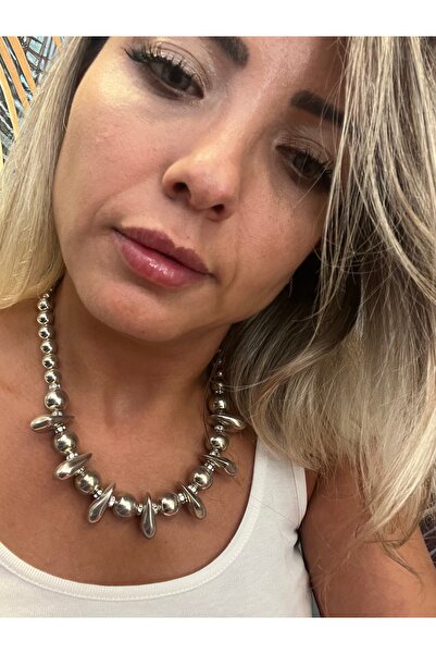 gozdeasutayaccessory Silver Color Necklace with Topcuk Stone