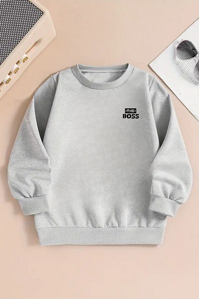 Sweetline Unisex the Bos Printed Gray Crew Neck Sweatshirt-Winter Embossed Fabric