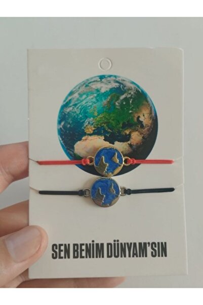 VerdeHome 2'Li Sen Benim Dünyam’sın Tasarımlı Sevgili Bileklik Seti – Kırmızı...