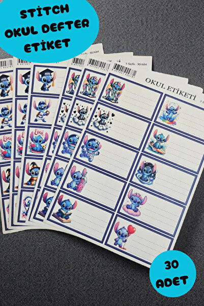 ALLStore STİTCH OKUL ETİKETİ DEFTER ETİKETİ STİCKER 30 ADET
