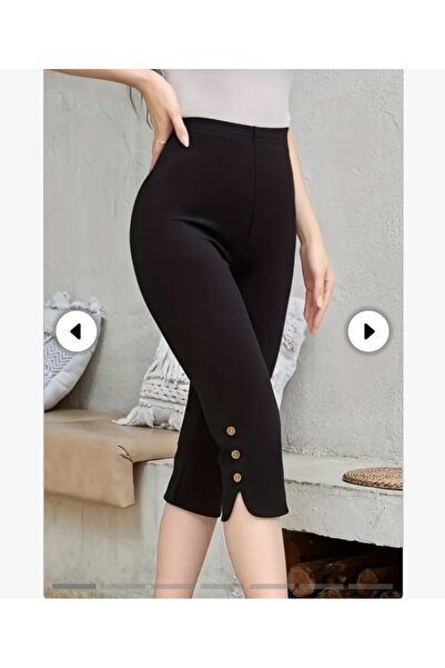ZENNE MODA siyah renk kumaş kapri yanları düğme detaylı