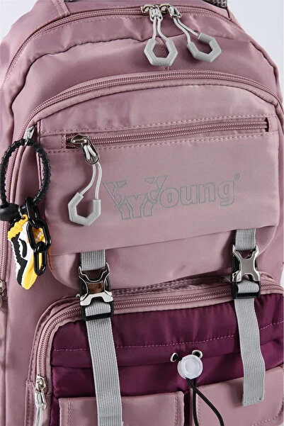 YOUNG School Backpack with Pink Accessories - Middle School High School 51781